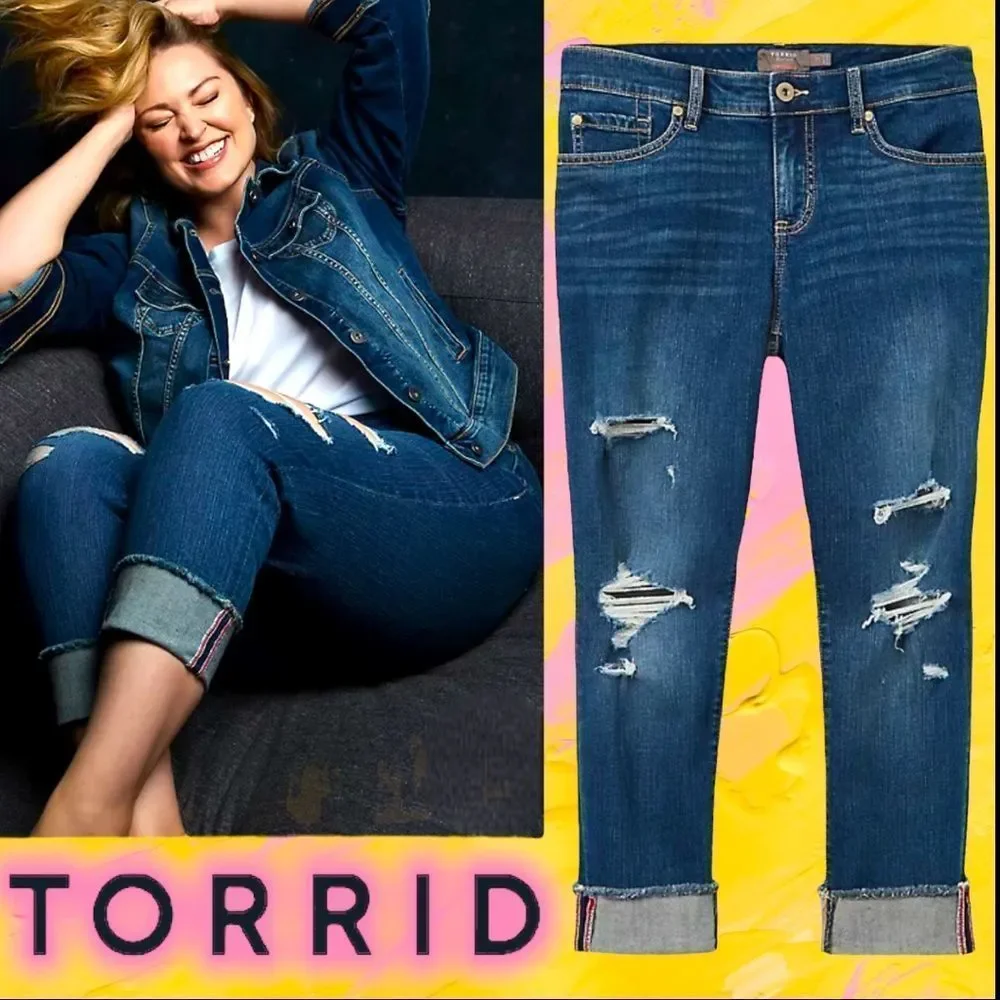 Torrid Medium Wash Eco Vintage Stretch Crop Boyfriend Jeans Size 22 NWT - Picture 1 of 14